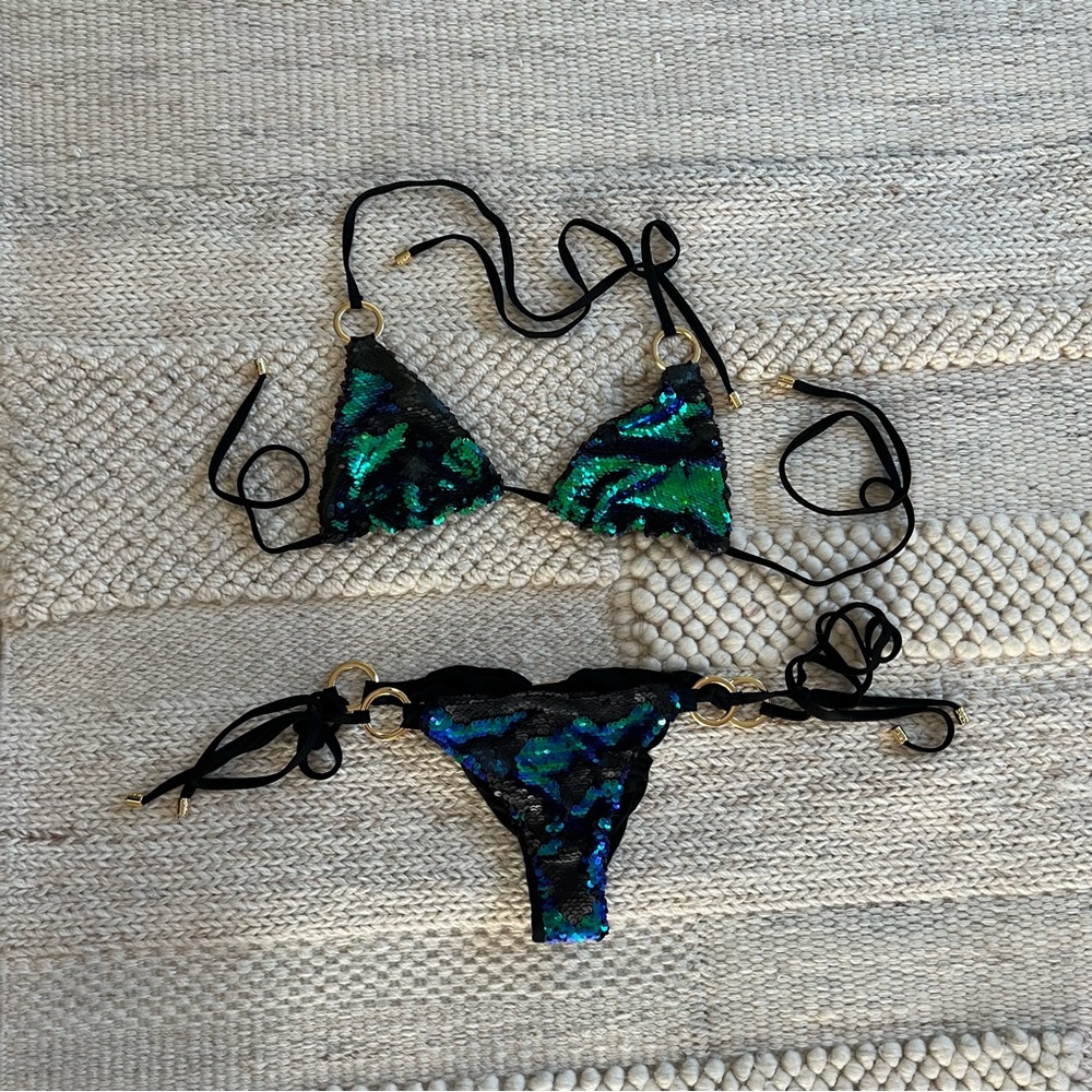 Beach bunny siren song green sequin swimsuit